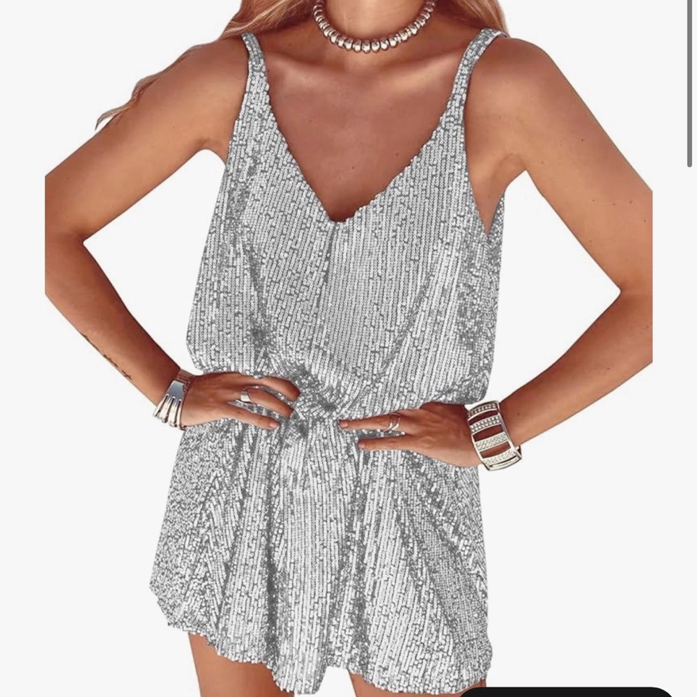 Source Unknown Sparkling Silver Mini Dress - Picture 2 of 4